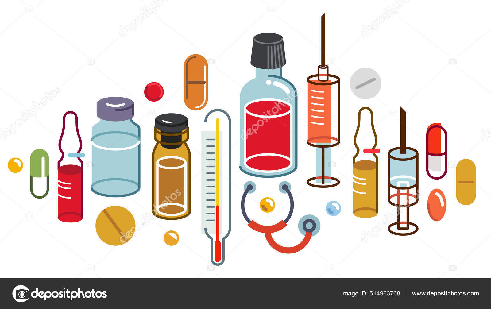 Medicina Farmácia Tema Garrafas Médicas Vetor Ilustração Isolado