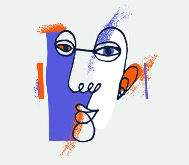 Soyut adam vektör çizimleri, modern moda portre sanatı, el çizimi sürreal güzellik, minimal sanatsal tasarım, insan kafası.