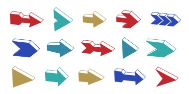 3D vektör okları büyük set, tek renk monokrom basit simgeler simgeler veya logolar, mükemmel grafik tasarım unsurları imleç koleksiyonu.