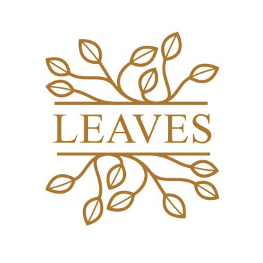 Beyaz arka plan, butik veya otel logosu, yapraklar ve dallar üzerinde izole edilmiş klasik tarz zarif vektör çiçek amblemi.