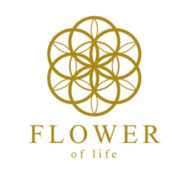 Yaşamın Çiçeği antik sembol güzel zarif vektör logosu veya amblemi beyaz arkaplan üzerine izole edilmiş, kutsal geometri tasarım unsuru, ezoterik işaret.