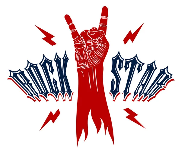 Rock Handzeichen Mit Blitzen Heiße Musik Rock Roll Geste Hard — Stockvektor