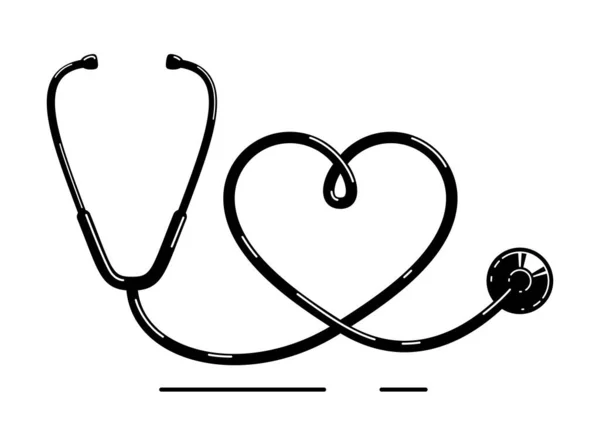 Hartvormige Stethoscoop Vector Eenvoudig Pictogram Geïsoleerd Witte Achtergrond Cardiologie Thema — Stockvector