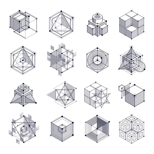 Schéma Mécanique Dessins Vectoriels Noir Blanc Sertis Cubes Éléments Géométriques — Image vectorielle