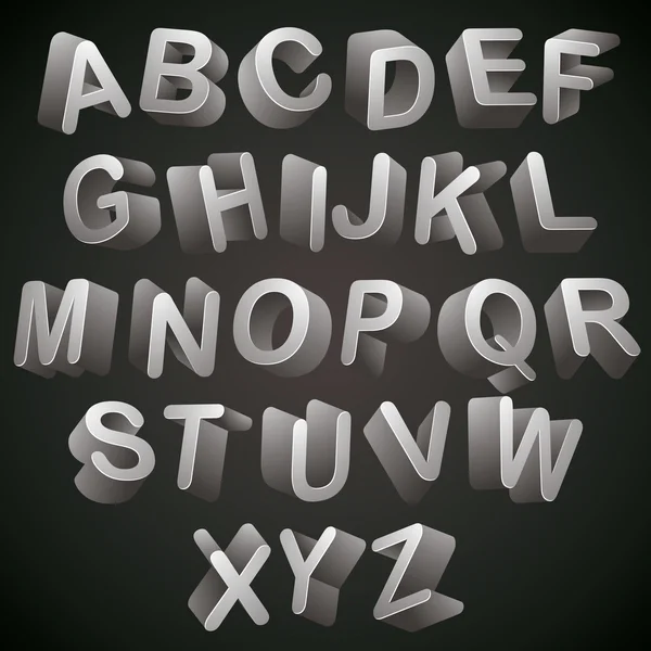 Fonte 3D, alfabeto monocromático, letras parece melhor sobre backg escuro — Vetor de Stock