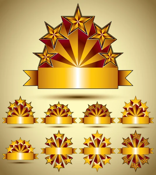 Cinco estrelas estilo clássico branco banners dourados conjunto, vetor Colecc — Vetor de Stock