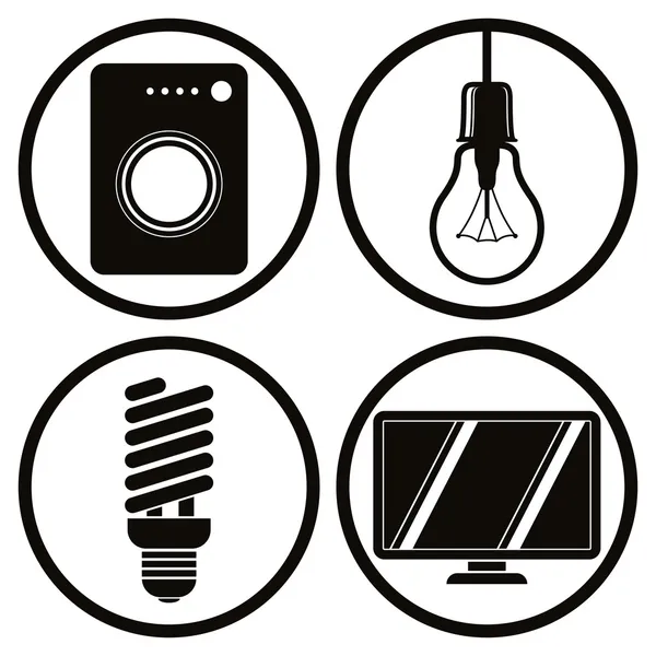 Бытовая техника иконки комплект, стиральная машина, лампочка, не — стоковый вектор