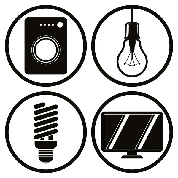 가전 아이콘 세트, 세탁기, 전구, 에너지 절약 — Stok Vektör