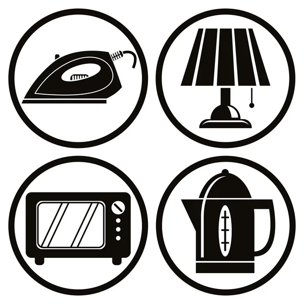 Haushaltsgeräte Icons Set, Bügeleisen, Lampe, Mikrowelle, Teekanne. — Stockvektor