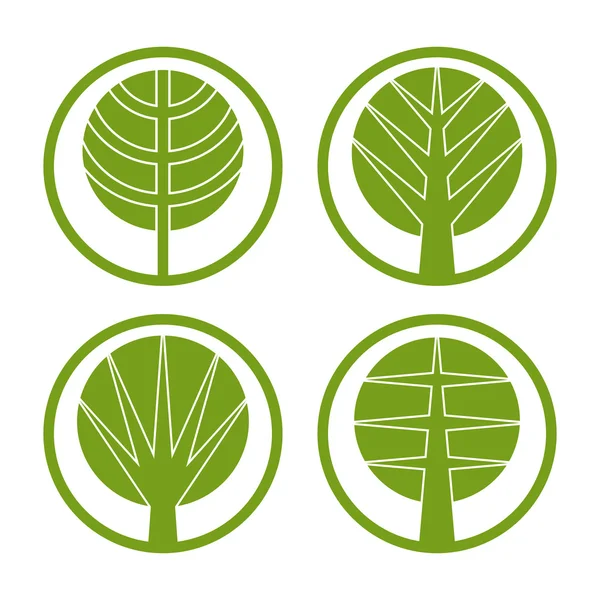 Grüne Bäume Vektor runde Symbol-Set. — Stockvektor