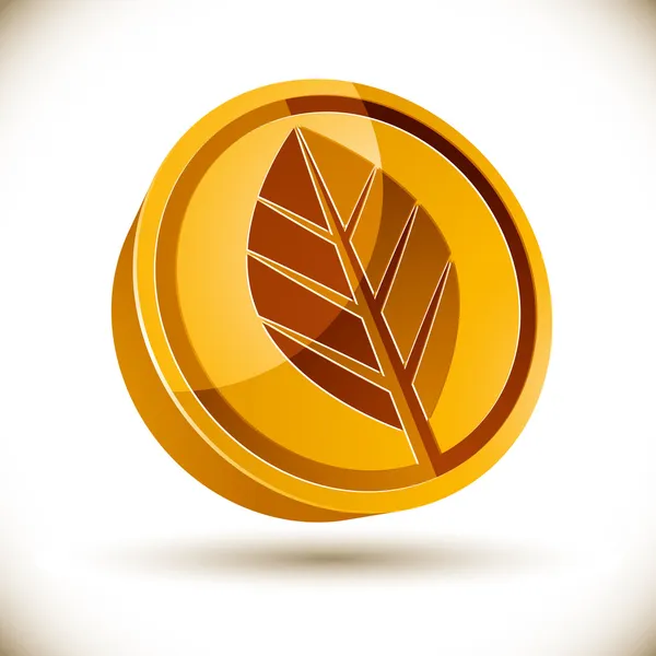 Autumn leaf 3d round vector icon. — Stock Vector