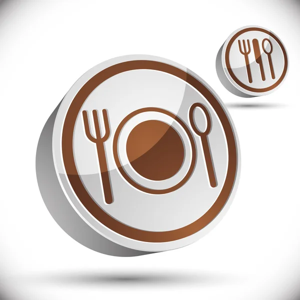 Plate fork and spoon 3d vector icon. — Stock Vector