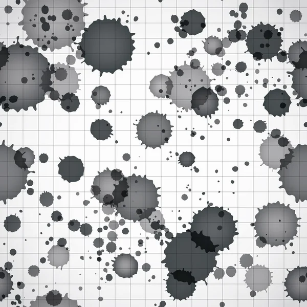 Black ink splats on a copybook page seamless background. — Stock Vector