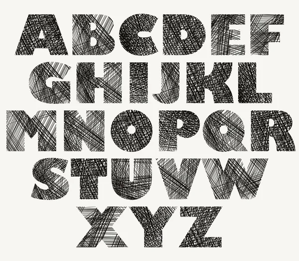 Hand getrokken en getekende vet lettertype. — Stockvector