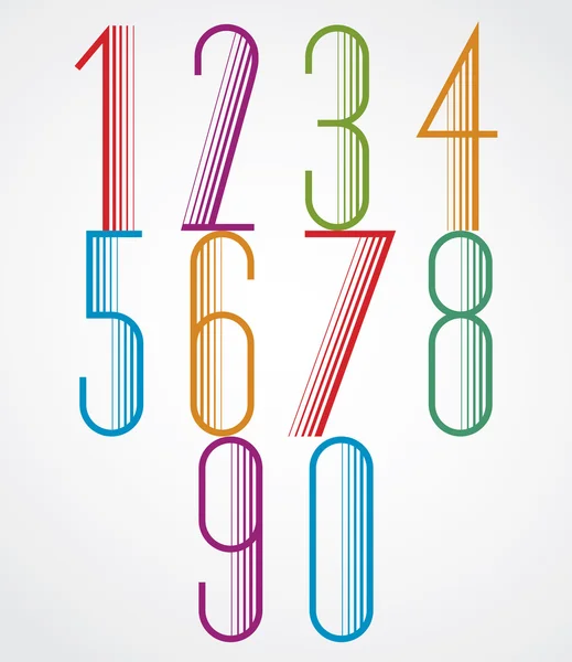 Elegant Tall Striped retro style numbers set. — Stock Vector