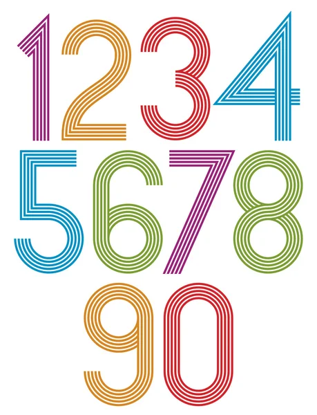 Retro stripes funky numbers set. — Stock Vector