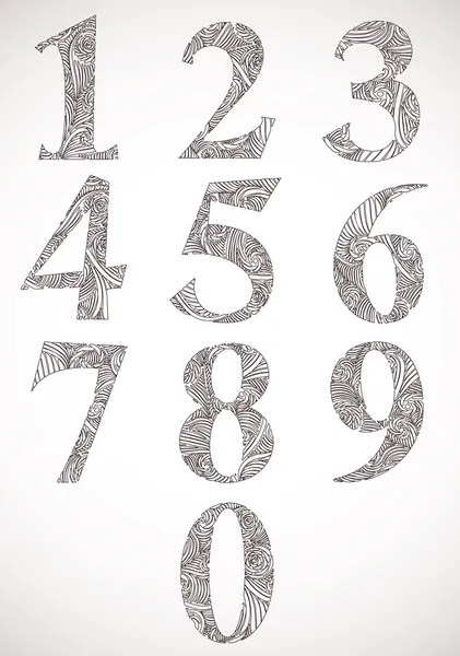 Набор цветочных чисел, векторный шрифт . — стоковый вектор
