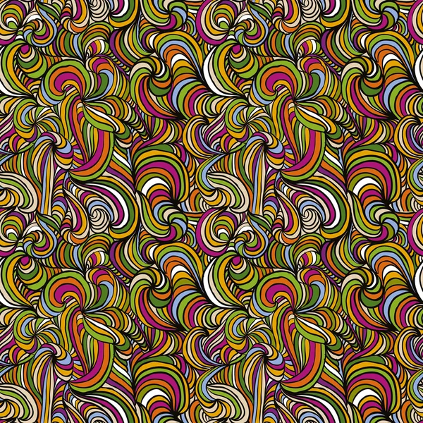 Lignes bouclées motif sans couture, dessin à la main vecteur coloré backgro — Image vectorielle