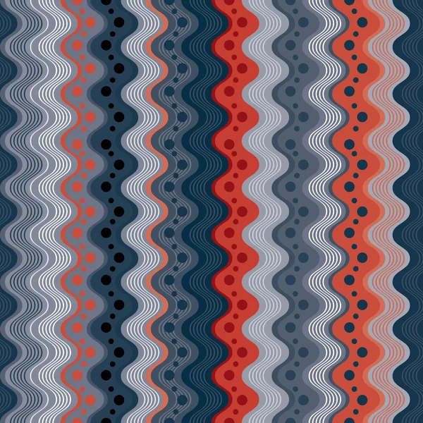 波状ラインとドットのシームレスなパターン、垂直方向のベクトルの背景 — ストックベクタ