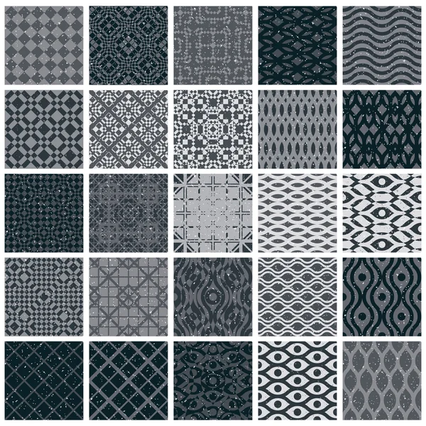 Vintage tiles seamless patterns, 25 monochrome designs vector se — Stock Vector