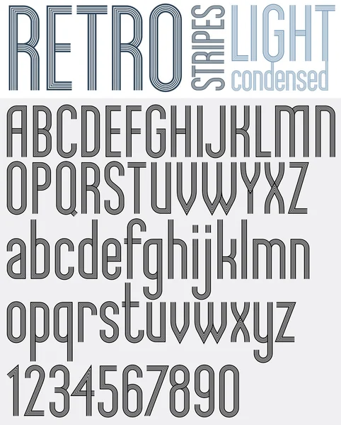 Parallelle strepen retro stijl lettertype. — Stockvector
