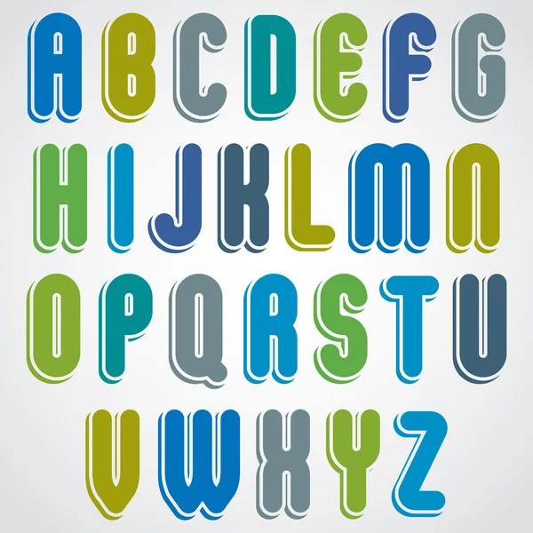 Lettres à alphabet vectoriel arrondi, caractères gras et condensés en retr — Image vectorielle