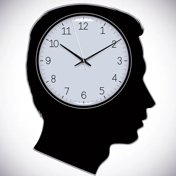 stock vector Male head silhouette with watch instead of brains.