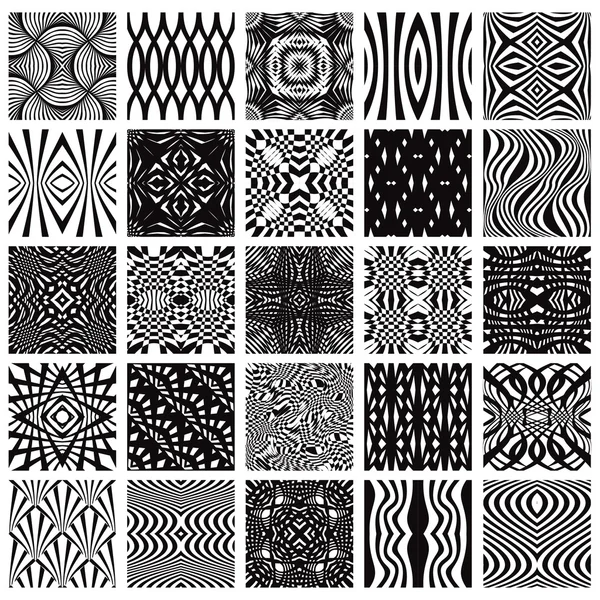 Lot de 25 motifs géométriques sans couture noir et blanc . — Image vectorielle