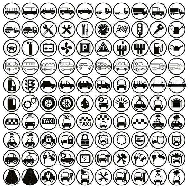 100 iconos de coche y transporte . — Vector de stock