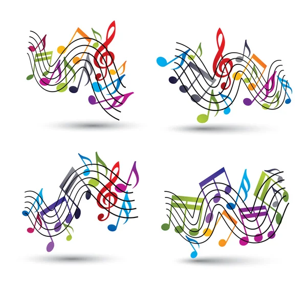 Notas musicales staff composiciones abstractas . — Vector de stock