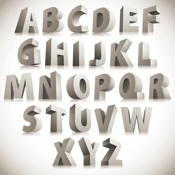 Fonte 3D, grandes lettres blanches debout, vecteur eps 8 . — Image vectorielle