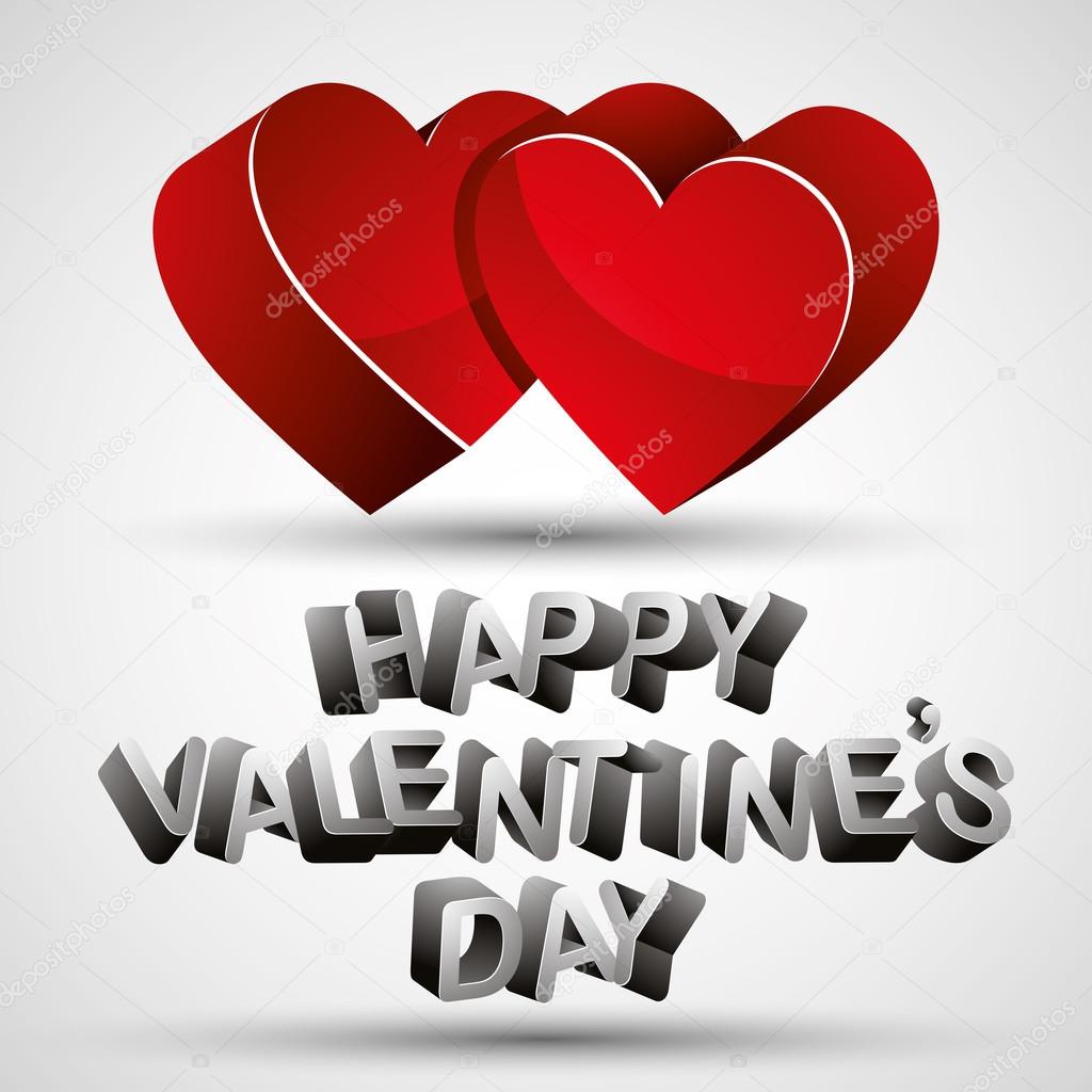 Happy Valentines Day phrase made with 3d letters and two red hea