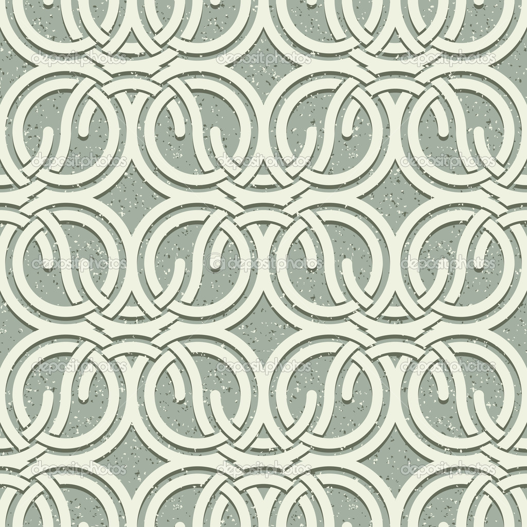 Seamless vintage style circles and waves netting pattern with gr