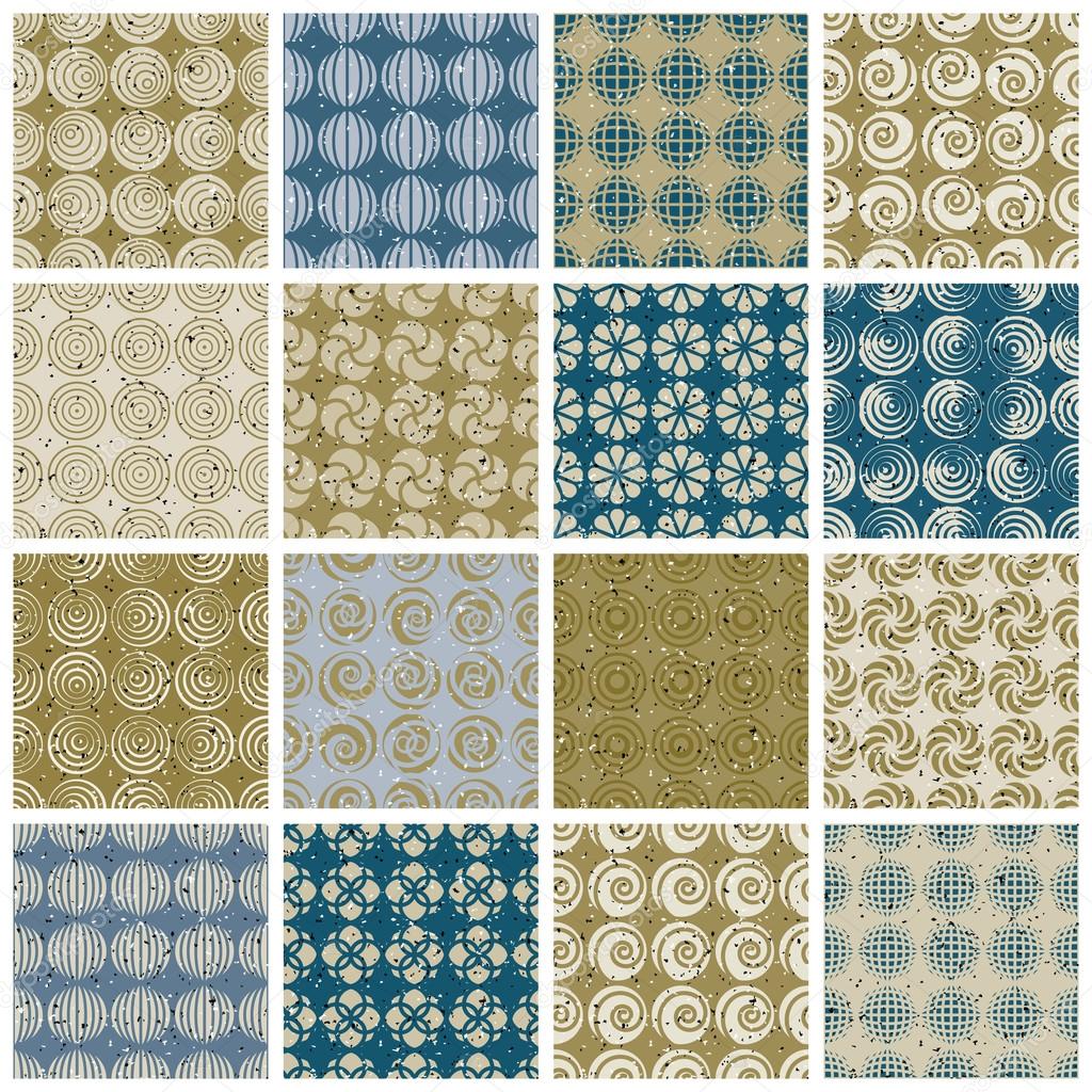 Retro style tiles seamless patterns set, vector backgrounds, col
