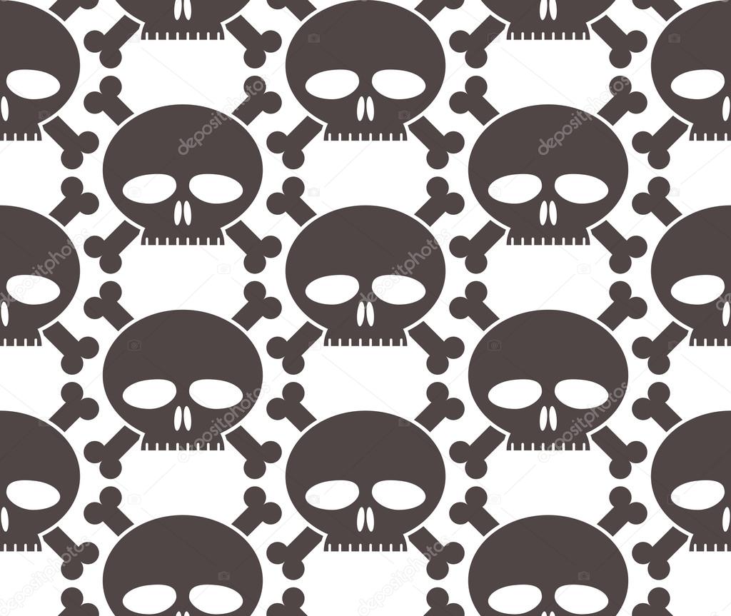 Skulls regular seamless pattern, single color vector background.