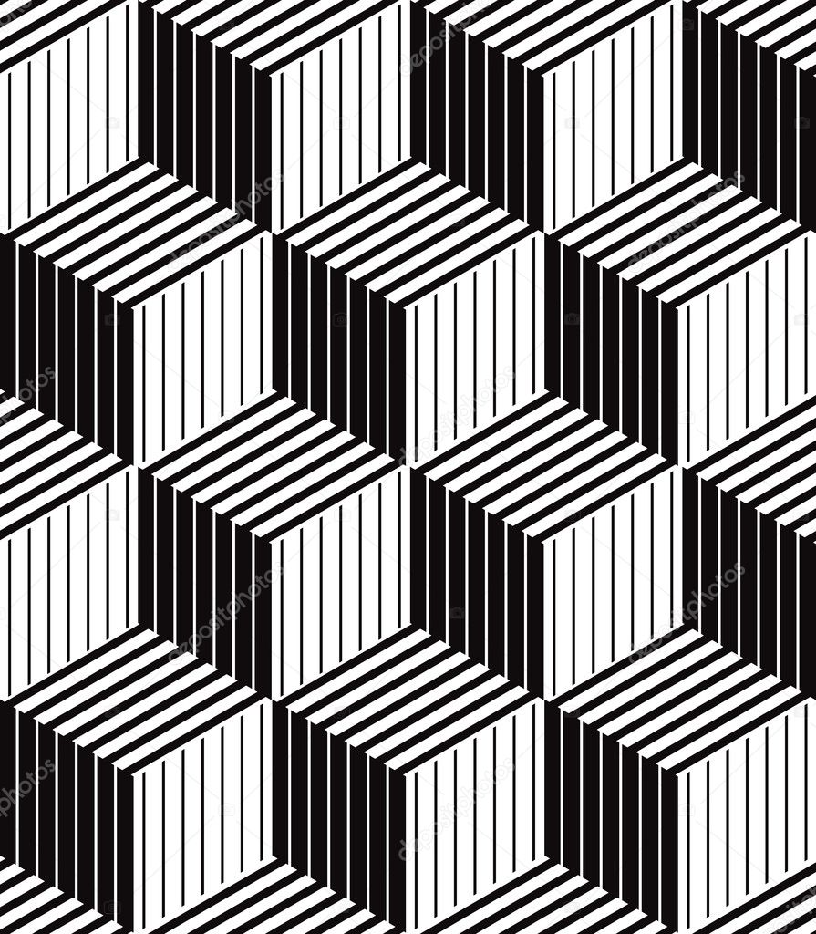 3d boxes geometric optical seamless pattern, black and white vec