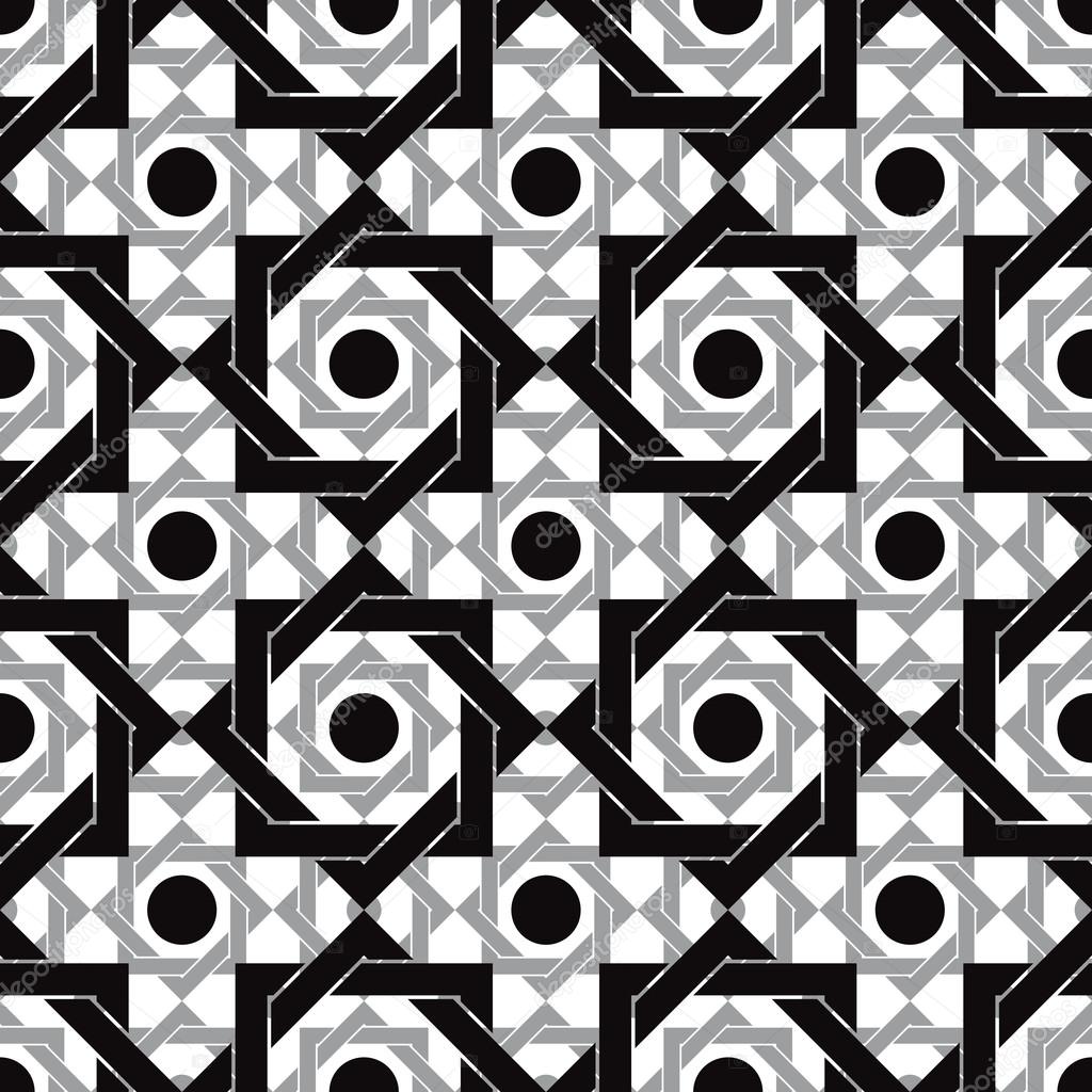 Vintage tiles seamless pattern, black and white vector backgroun