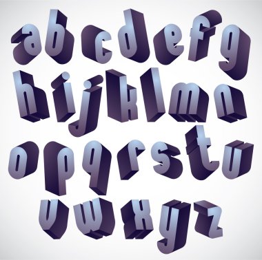 3D geometrik kalın yazı tipinde tek renkli boyutlu alfabesi.