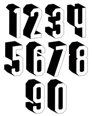 3D siyah beyaz geometrik numaraları.