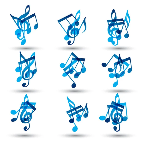 Conjunto de símbolos de notas musicales abstractas azules . — Vector de stock