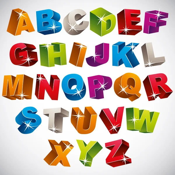 3D γραμματοσειρά, πλάγια πολύχρωμο αλφάβητο. — Διανυσματικό Αρχείο