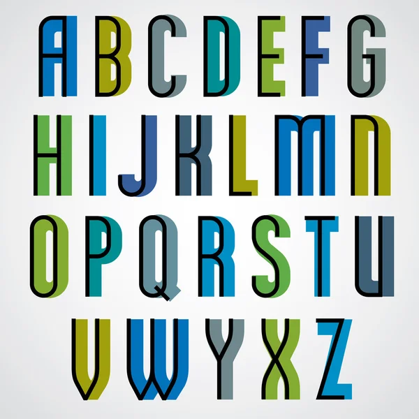 Retro font, koyu harflerle kısaltılmış yazı biçimi, büyük harf seti. — Stok Vektör