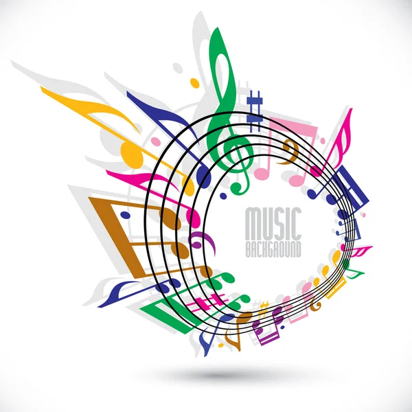 Fondo de música colorida con clave y notas, hoja de música en ro — Vector de stock