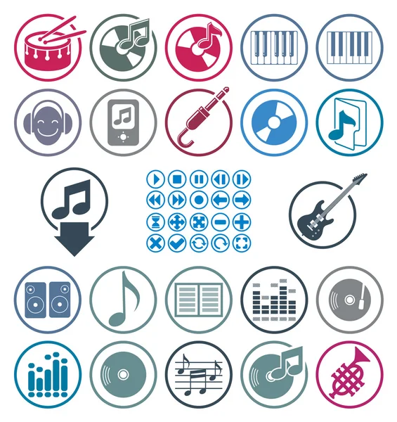 Conjunto de iconos de música, conjunto de iconos vectoriales de un solo color simple para música — Vector de stock