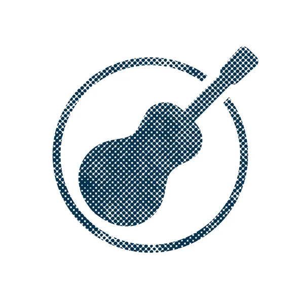 Icono de guitarra acústica con puntos de medio tono textura de impresión . — Vector de stock