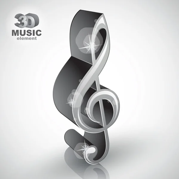 Treble clef 3d metalen muziek ontwerpelement, vector illustratio — Stockvector