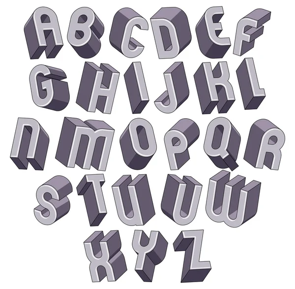 3d bold and big font, monochrome dimensional alphabet made with — Stock Vector