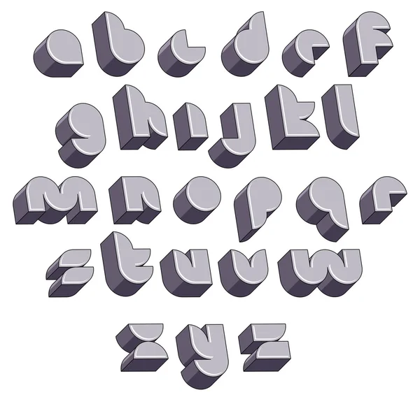 Caratteri rotondi futuristici 3d, alfabeto dimensionale monocromatico . — Vettoriale Stock