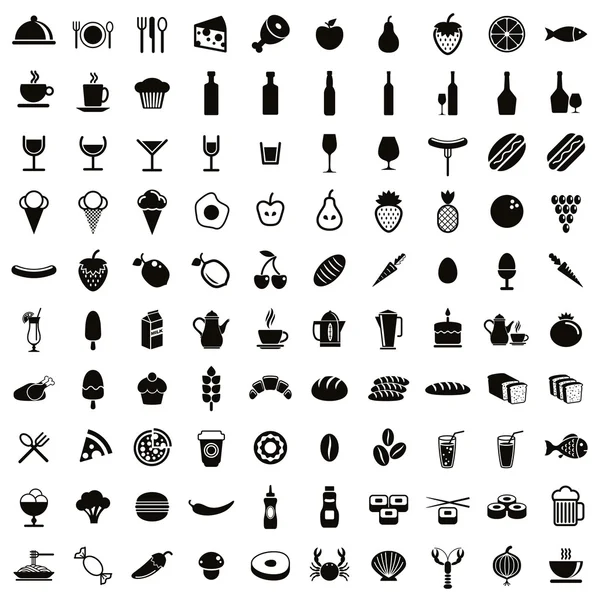 100 yiyecek ve içecek Icons set. — Stok Vektör