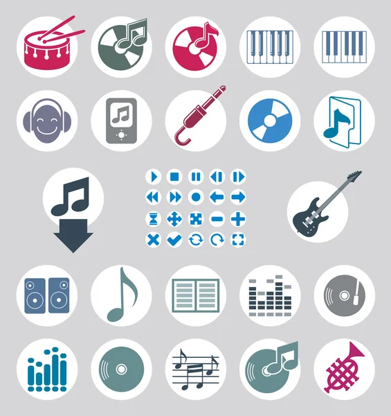Muziek pictogrammen ingesteld, eenvoudige één kleur vector iconen instellen voor muziek — Stockvector